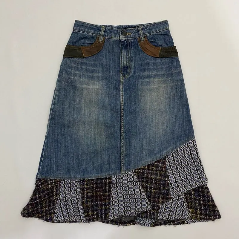 Denim Maxi Skirt Blue Washed Vintage Y2K Retro Streetwear photo 1