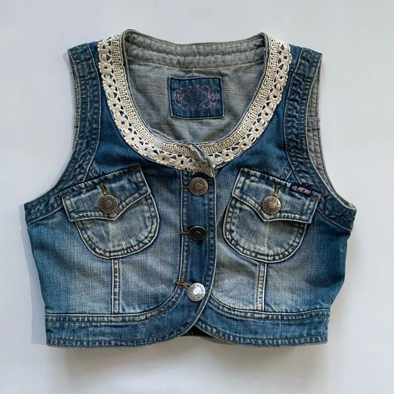 Hangten Vest Lace Jeans Vintage Y2K Rompi Denim photo 1