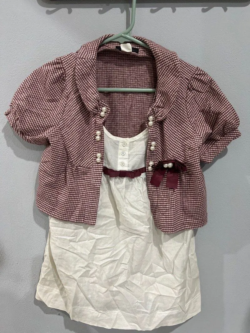 White and Red Plain Blouse Size M photo 1