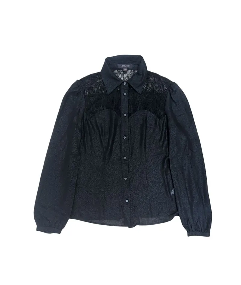 De classie black y2k mesh top goth laces longsleeve shirt photo 1