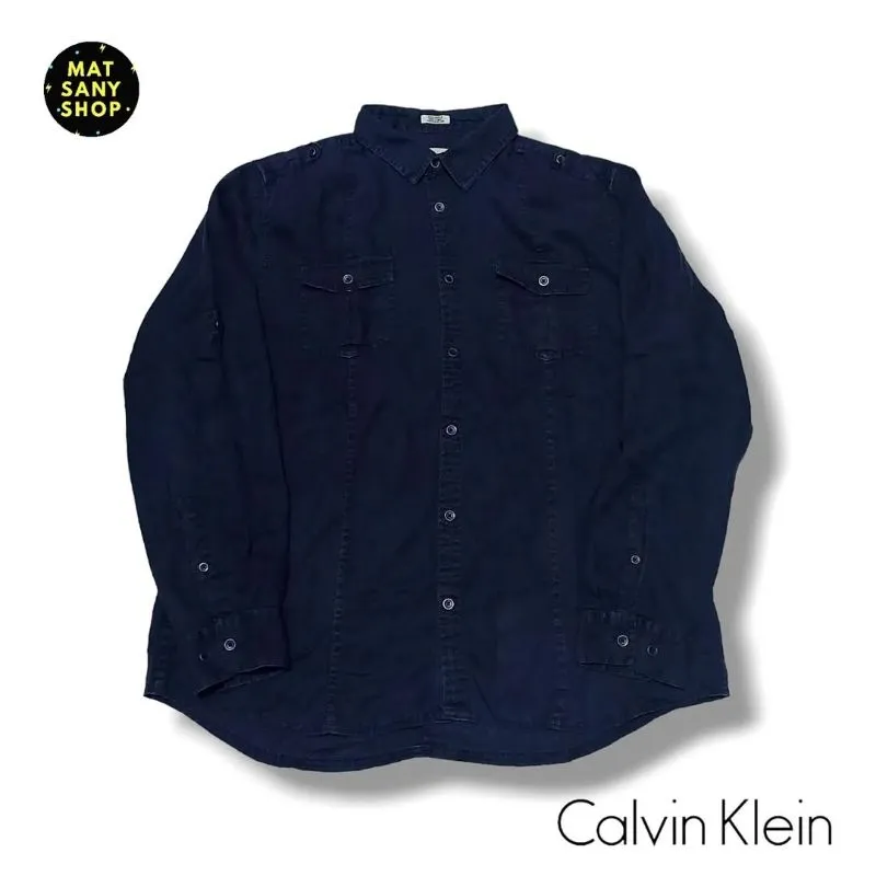 Kemeja Lengan Panjang Calvin Klein CK Classic Fit Biru Polos
