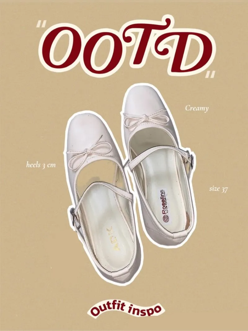 Flat shoes hak 3cm warna cream photo 1