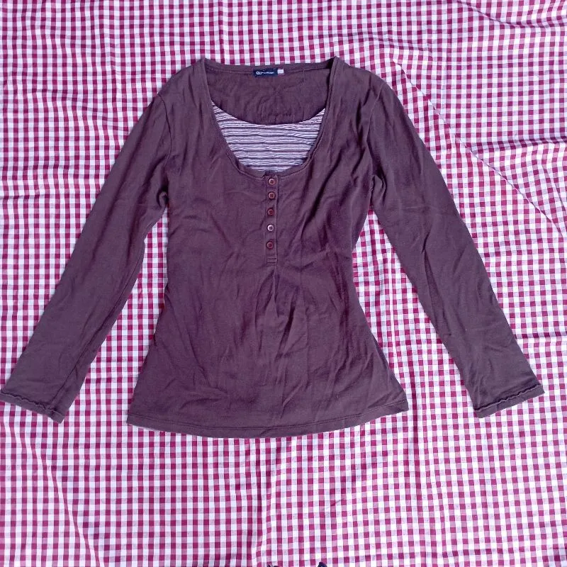 Global work vintage y2k brown shirt milkmaid  photo 1