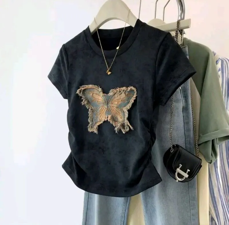 Kaos Patch Kupu-kupu Lengan Pendek (warna hitam) photo 1