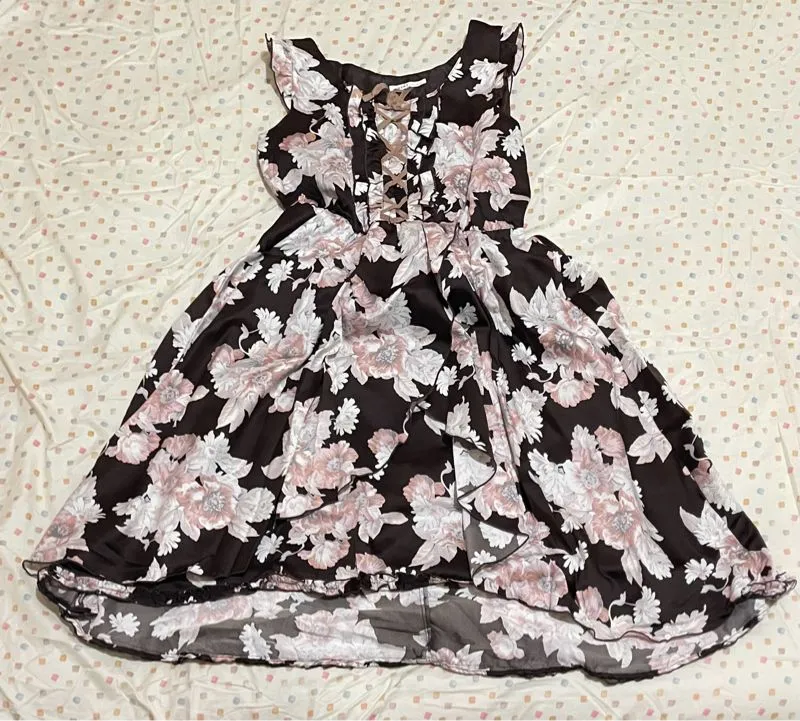 Dark Brown Floral High Low Dress photo 1