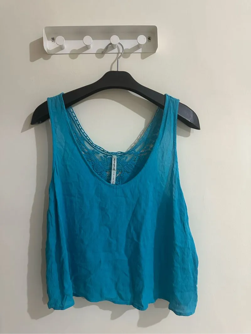 Stradivarius Blue Aqua Lace Brukat Embroidery Tank photo 1