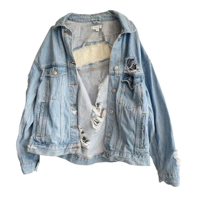 topshop washed blue ripped denim oversized jacket photo 1