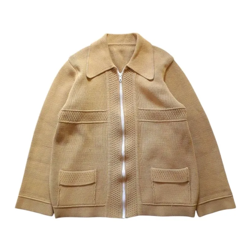 Fashion Pattern Knit Zip Jacket Skin Tone Beige photo 1