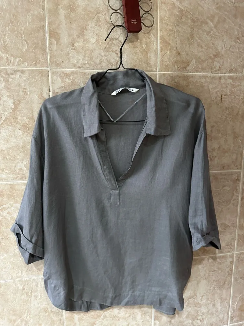 ZARA LINEN GREY BLOUSE photo 1