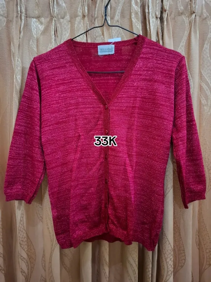 Casual Cardigan Wanita burgundy photo 1