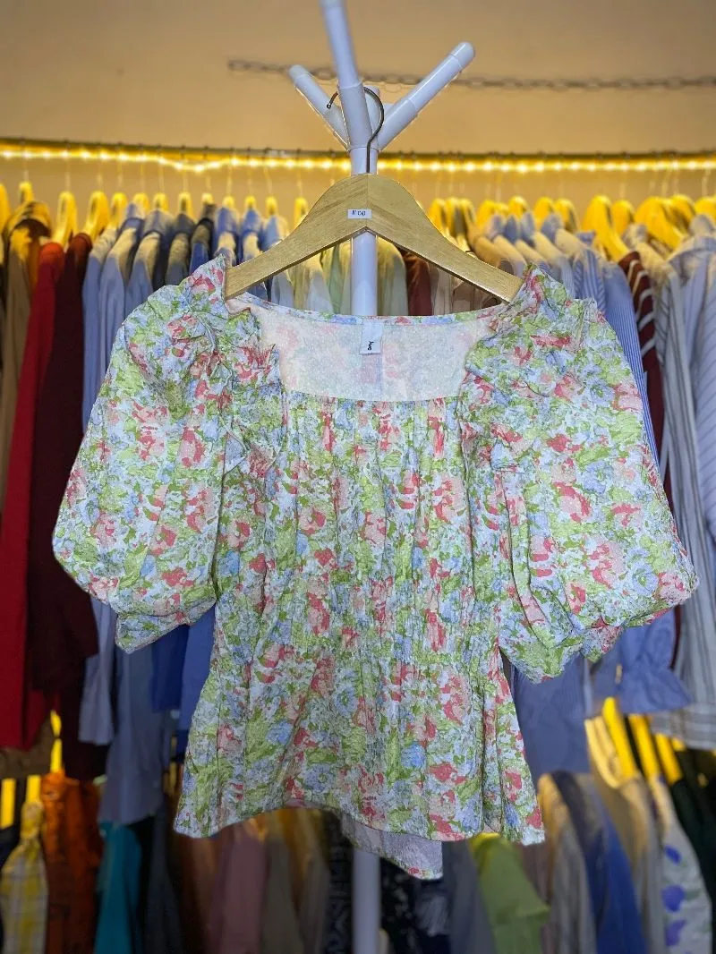 Blouse Motif Bunga Lengan Balon Korea photo 1
