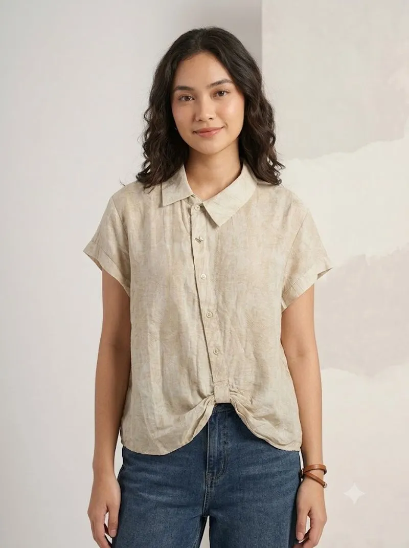 Kemeja pendek polos cream photo 1