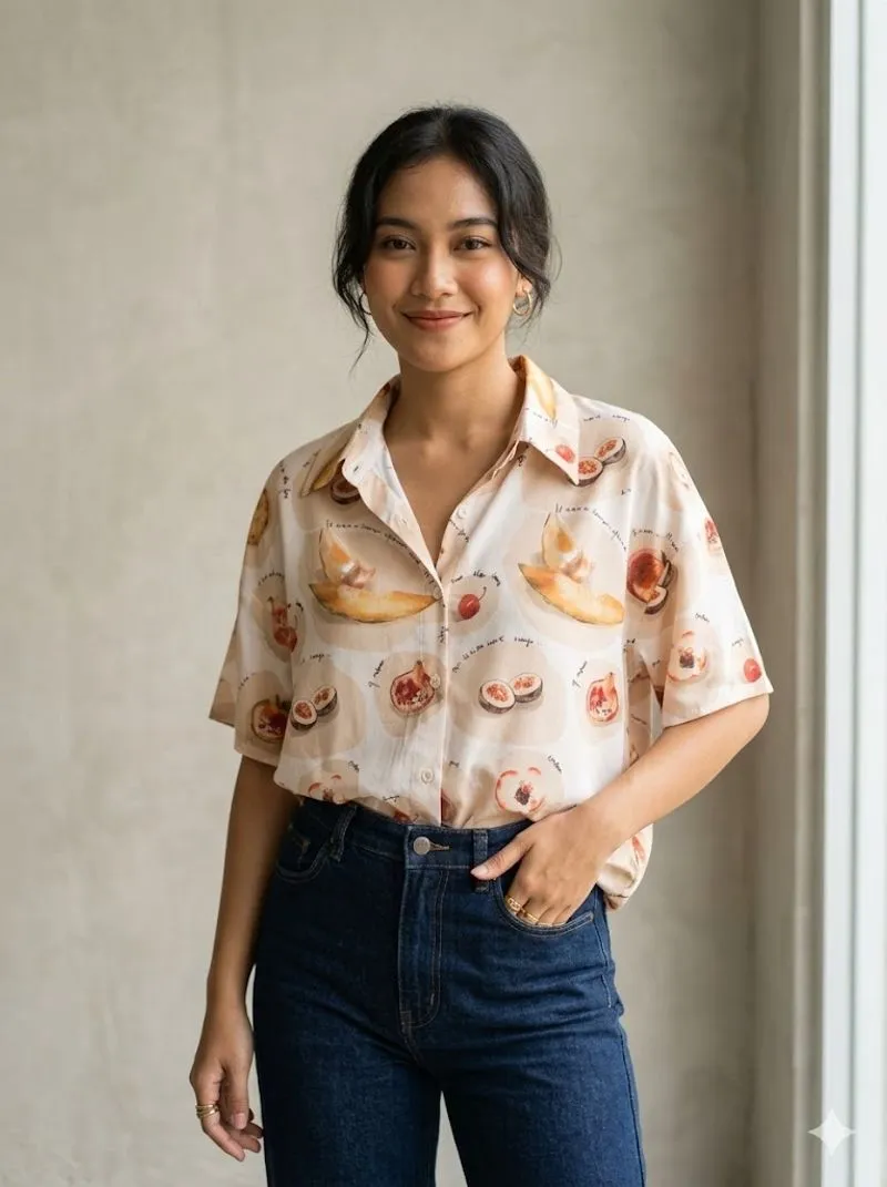 Kemeja pendek motif fruit photo 1