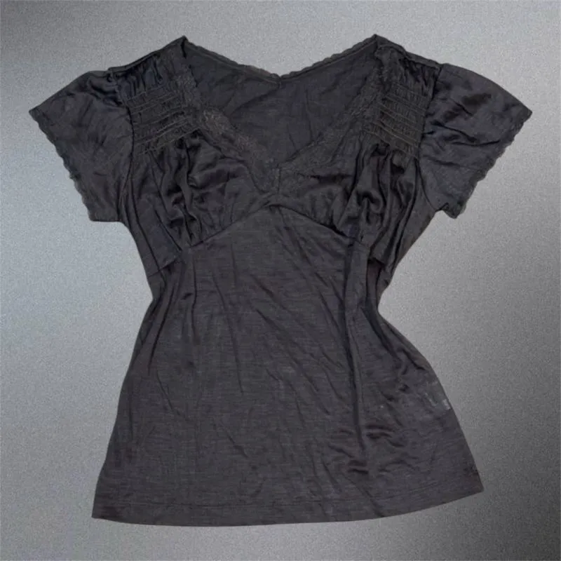 japan lace trim v neck babydoll top  photo 1