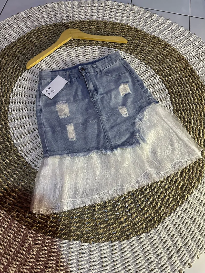Casual Skirt Wanita white blue photo 1