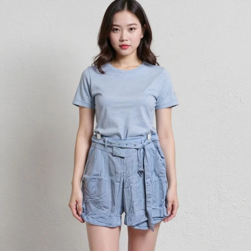 Celana pendek katun gari garis photo 1
