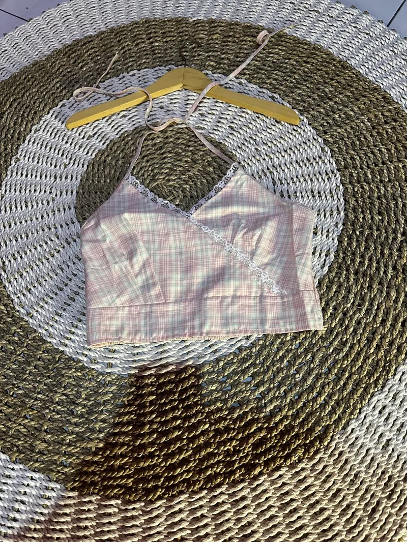 Casual Crop top Wanita white pink photo 1