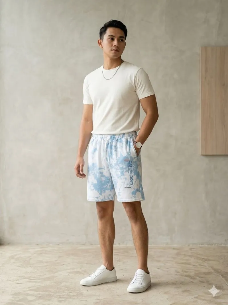 Celana pendek tiedye biru photo 1