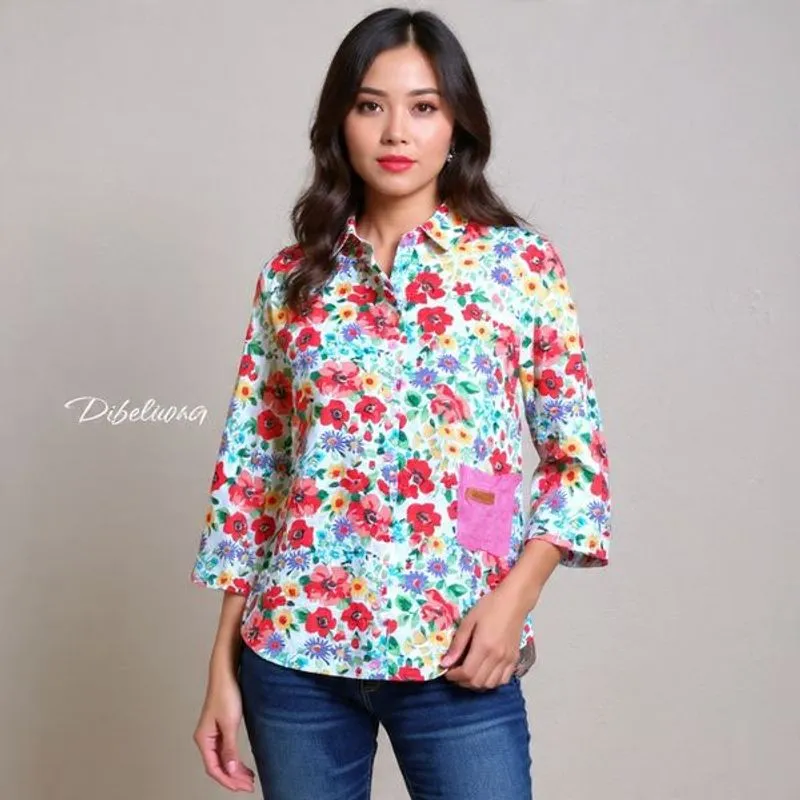 Kemeja panjang rayon motif bunga photo 1
