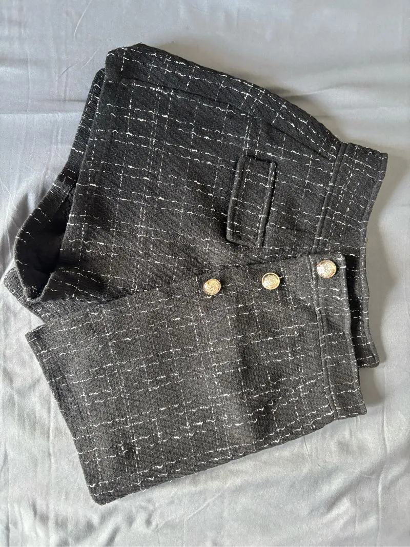 Black Tweed Mini Skirt with Gold Buttons photo 1