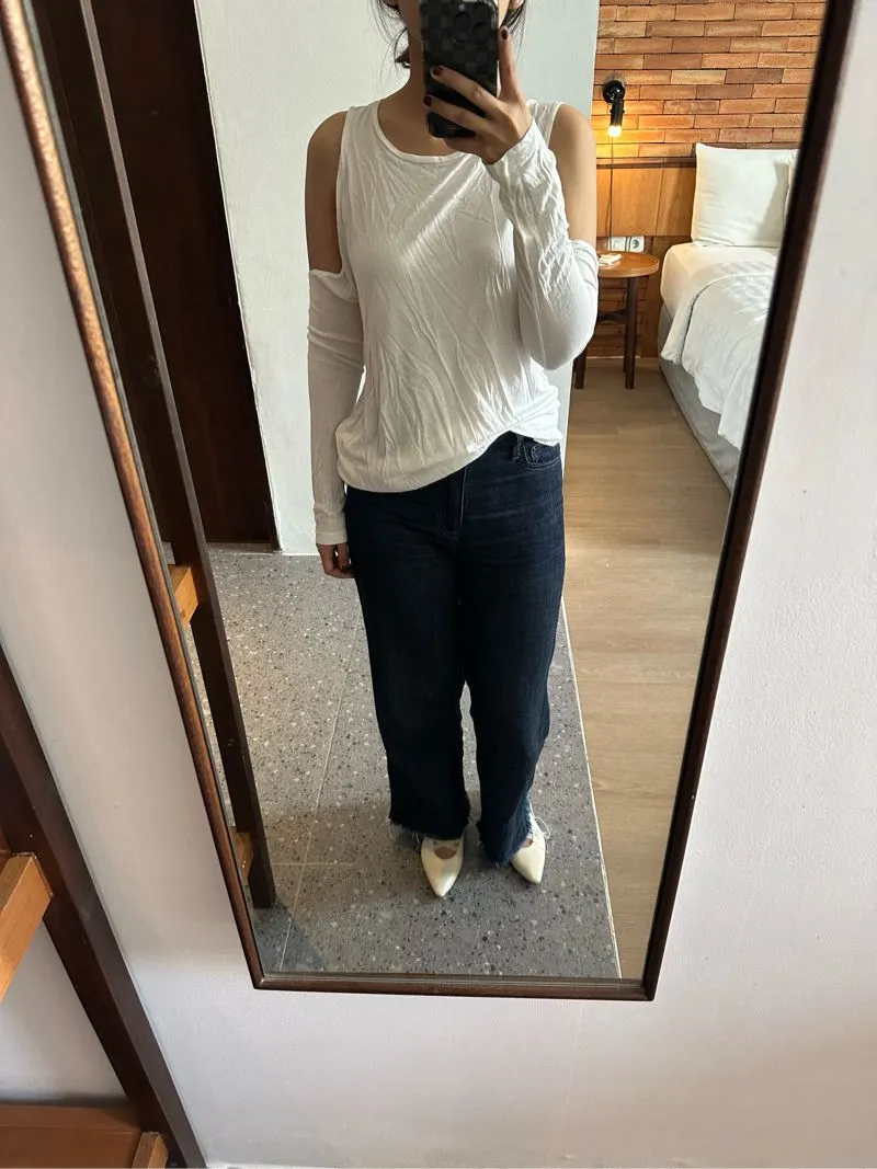 Zara white open shoulder long sleeve top photo 1