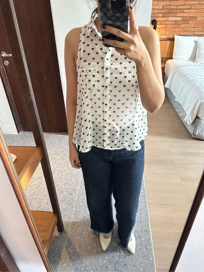 Bershka sheer polka dot white open back shirt tank  photo 1