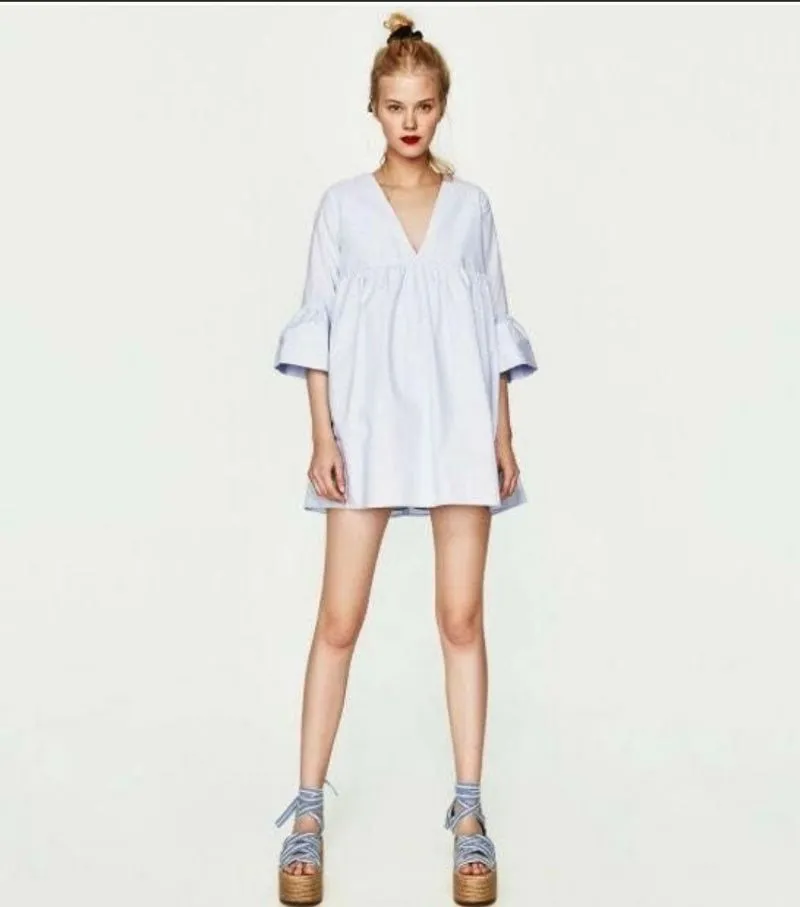 ZARA Casual Jumpsuit Wanita white blue photo 1
