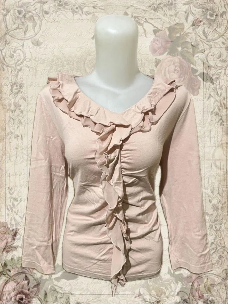 pink ruffled long sleeve top blouse  photo 1