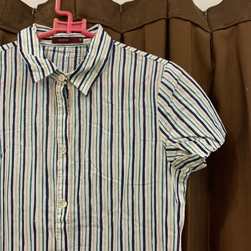 MOC tunik stripe salur putih biru hijau s photo 1