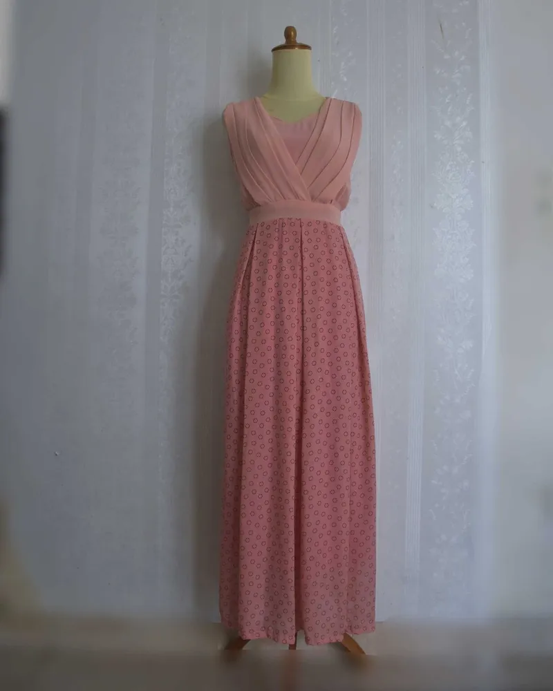BERSHKA Peach Maxi Dress Size: S photo 1