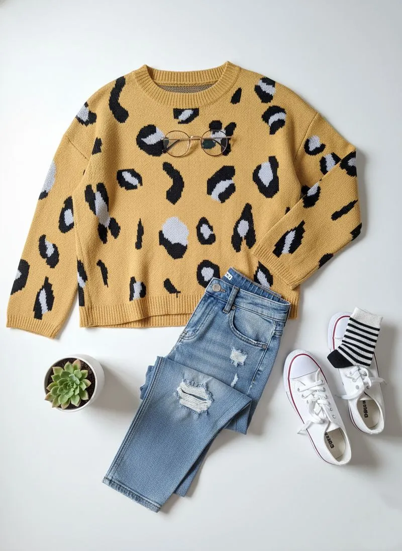 Sweater Leopard Mustard Wanita photo 1