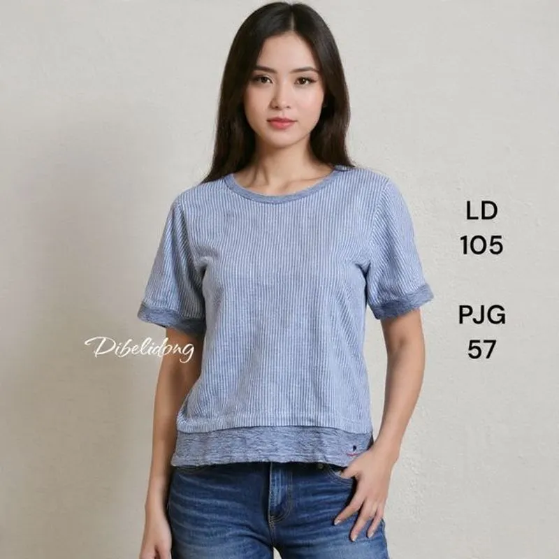 Baju blouse pendek abu garis tebal photo 1