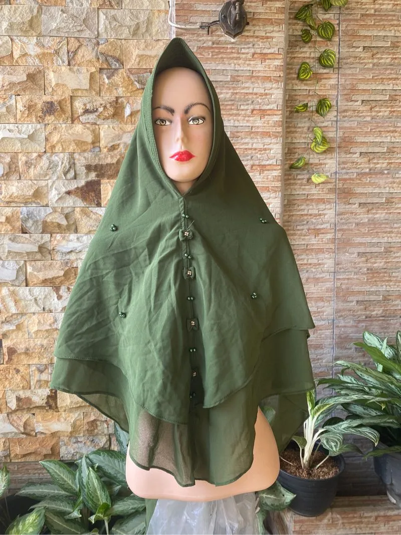 Khimar Syari Hijau Army 2 Layer Elegant photo 1