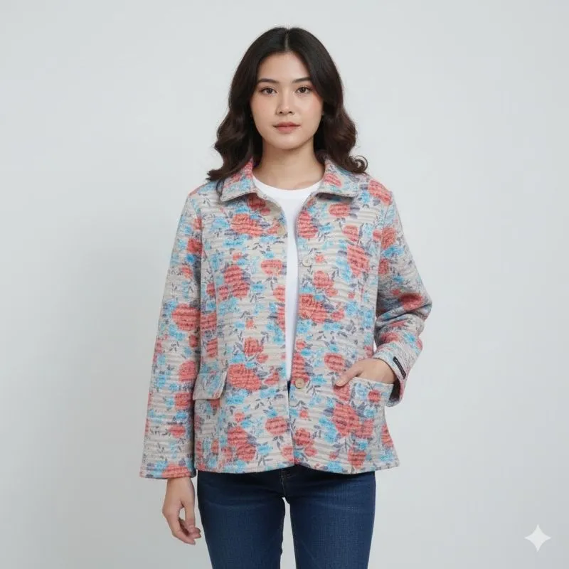 Kemeja panjang outer motif bunga tebal photo 1