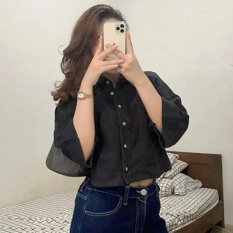 kemeja crop hitam photo 1