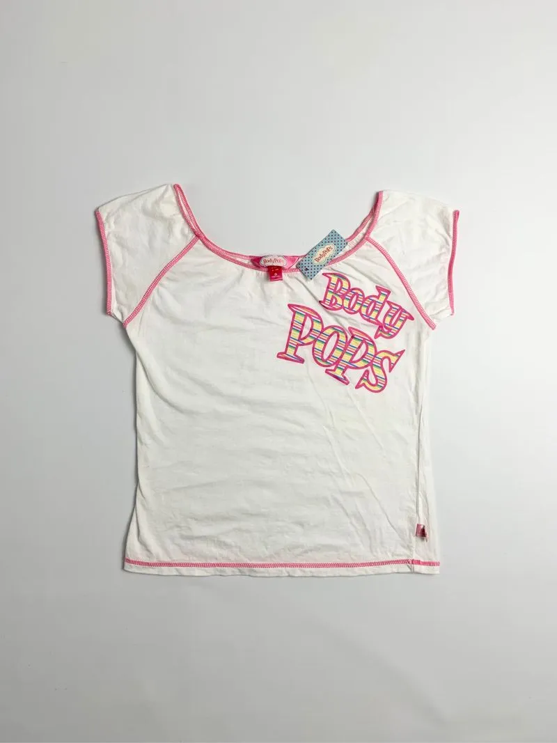 Y2k Body Pops Top Baby Tee White Pink 2000s photo 1