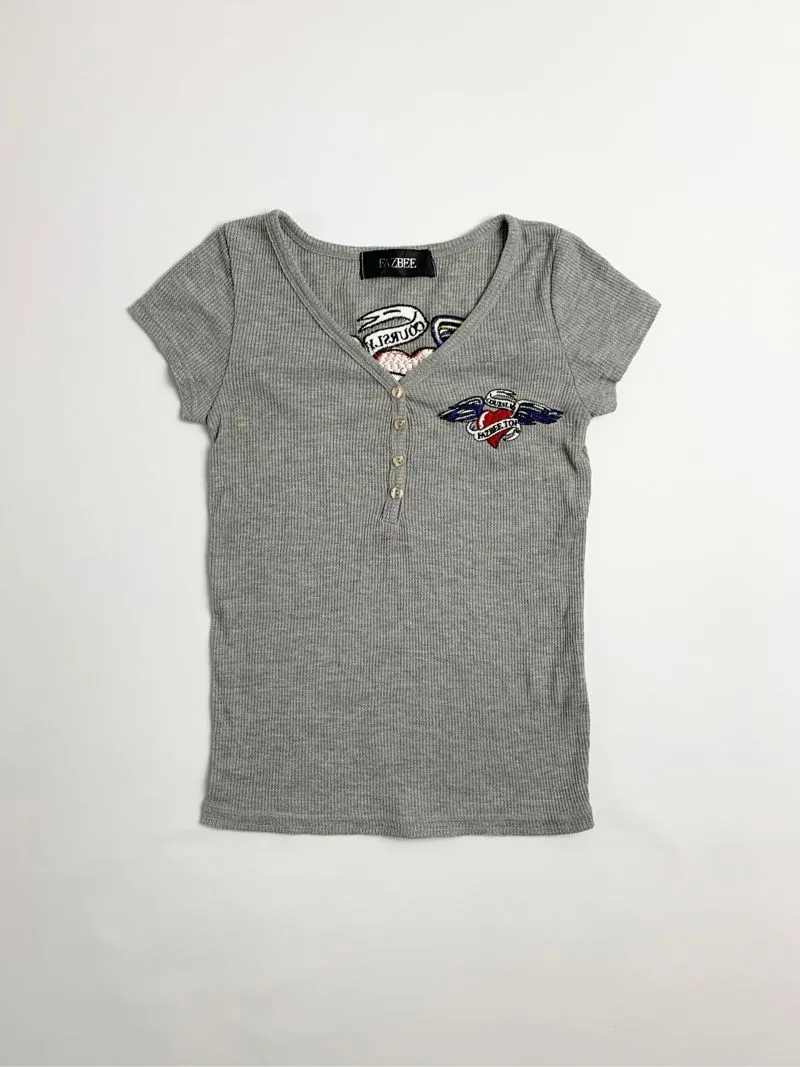 Y2k Fazbee Thermal Half Button Tee With Fairy Love photo 1