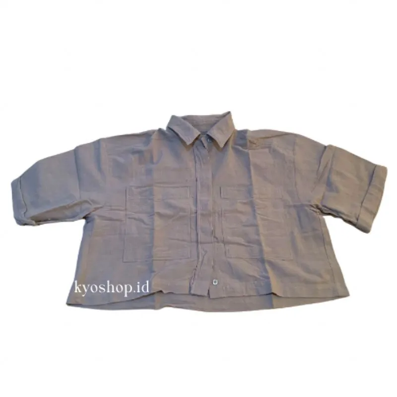 Shirt Oversize Crop Linen Gray photo 1