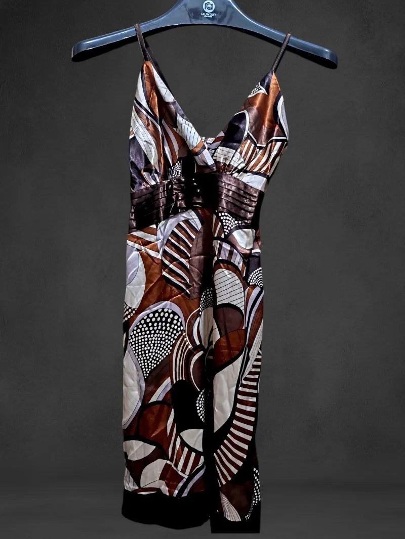 Boho Abstract Satin Midi Dress photo 1