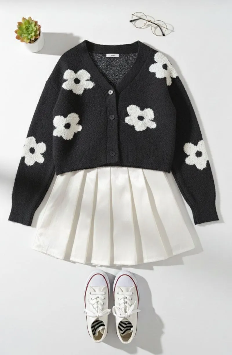 Cardigan Oversize Bunga Daisy Timbul Wanita photo 1