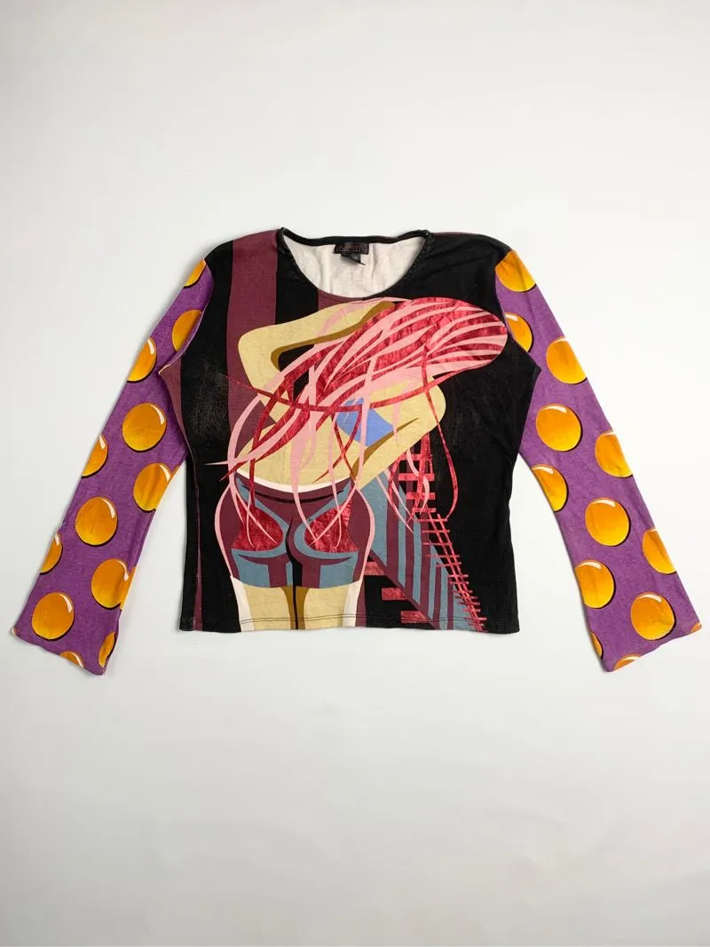 Y2k Custo Barcelona Longsleeve With Artsy Graphic Multycolor photo 1