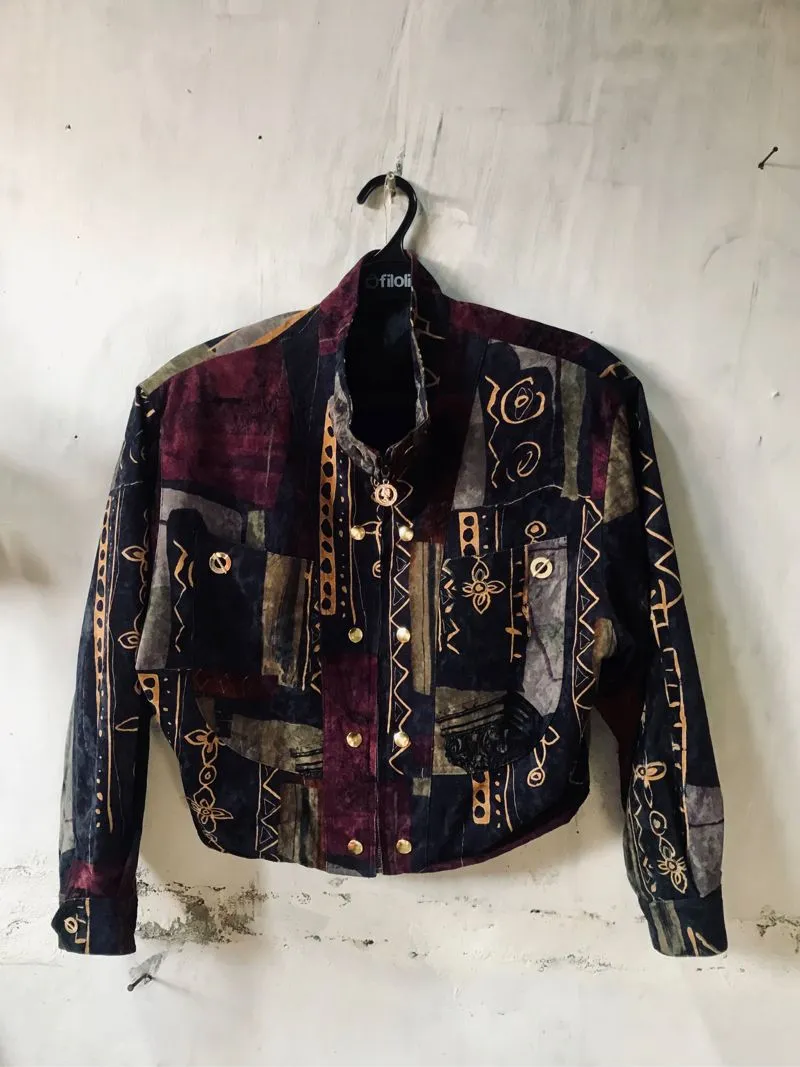 Vintage suede Jacket full print 80s Croped photo 1