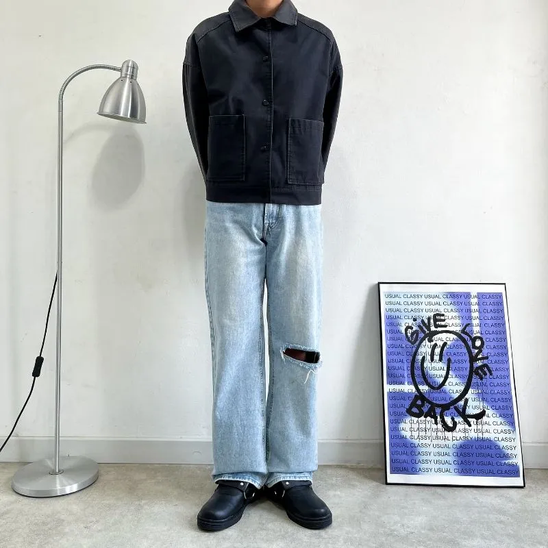 Vtg Lee longpants washed ripped light jeans, Loose Fit photo 1