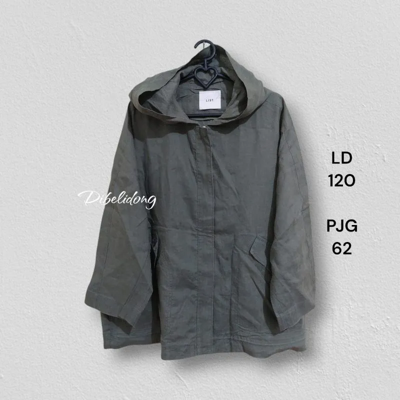 Jaket hoodie ziper army bahan linen photo 1