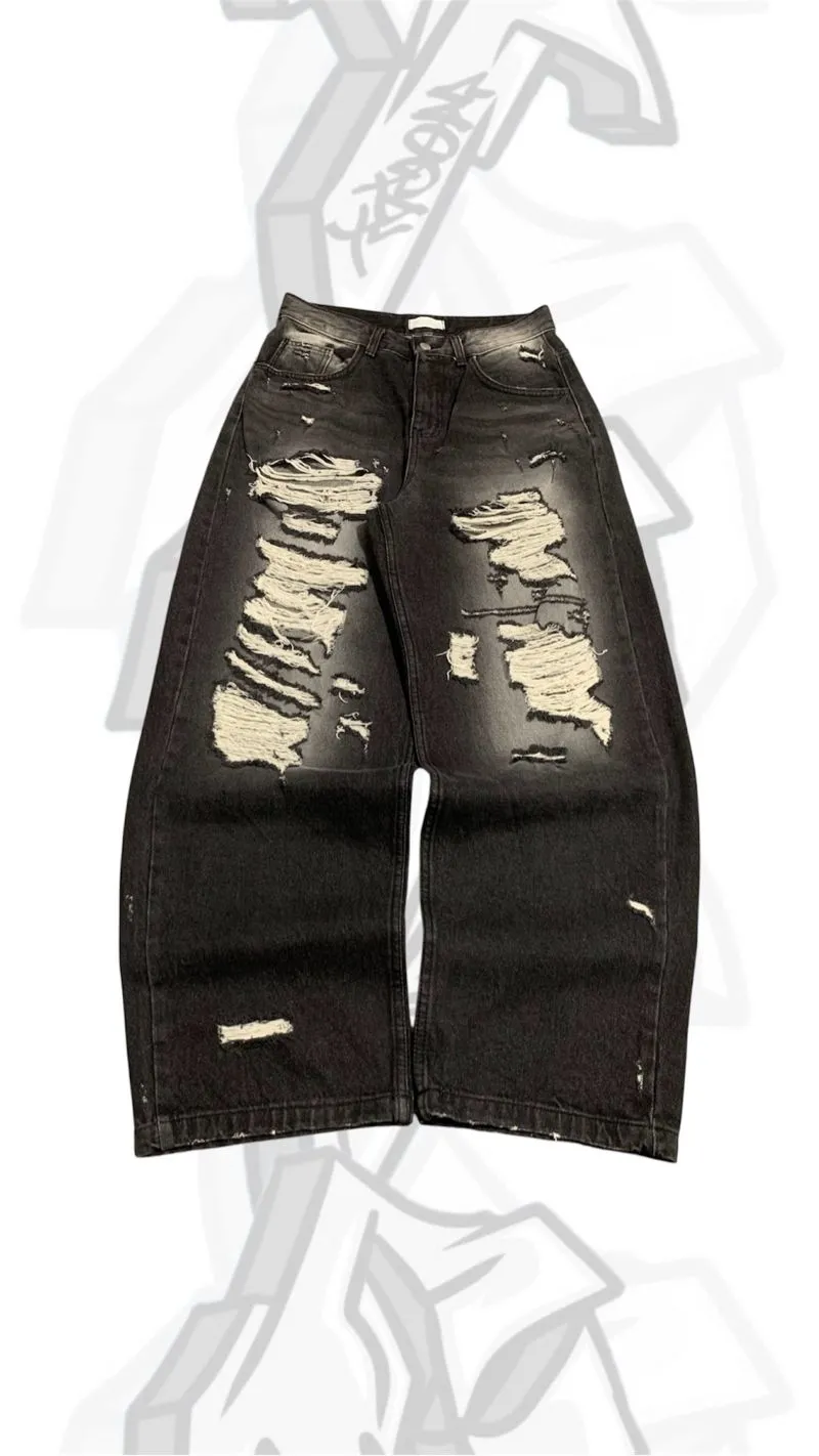 Baggy washed black wash y2k rippeed wide leg vintage photo 1