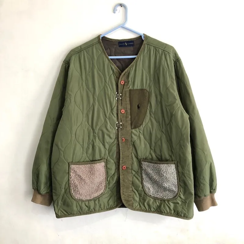 Polo Ralph Linen Quilted Jacket Olive Army Uniqlo Carhartt photo 1