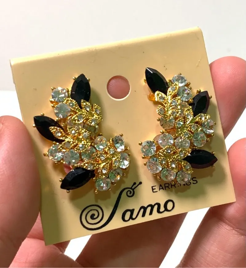 Anting Jepit Crystal-Leaf Black photo 1
