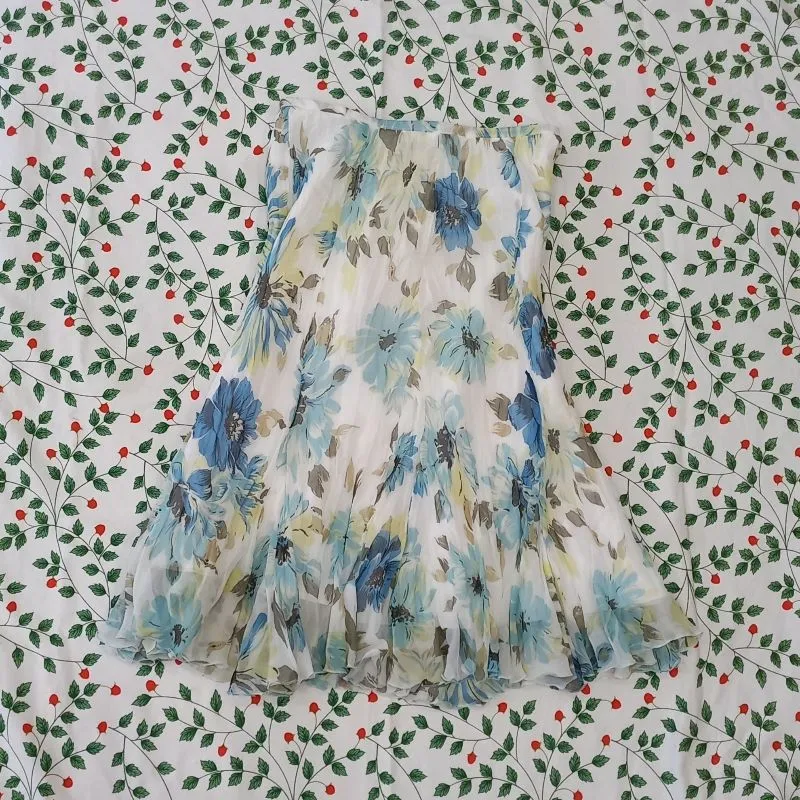 vintage comme ça du mode yellow blue floral midi skirt  photo 1