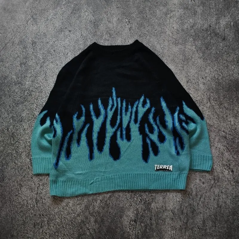 Japanese brand Streetwear Sweater Pria blue black photo 1