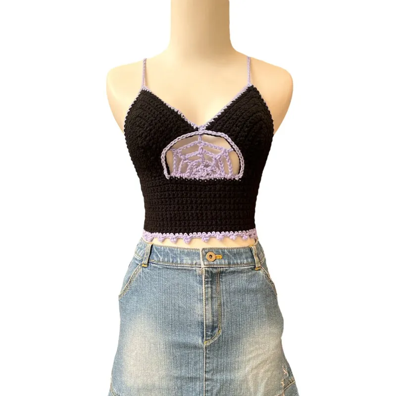 Grunge Indie Crop top Wanita purple black photo 1